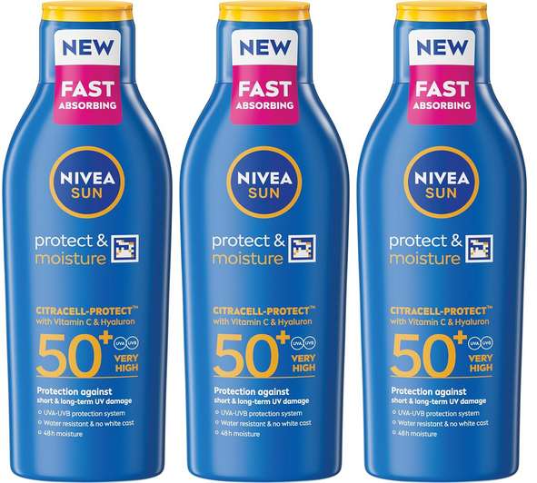3 x NIVEA SUN Protect & Moisture Sun Lotion SPF 50+ 200ml (£10.70 with S&S) Save 5% on any 4