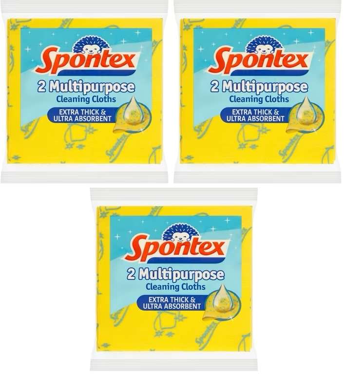 3 x Spontex 2 Multipurpose Cleaning Cloths | 35 x 37 cm | Extra Thick & Ultra Absorbant - £1.22 / £1.12 S&S