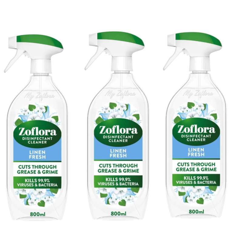 Zoflora Linen Fresh Multipurpose Disinfectant Liquid Spray 800ml x 3 (£3.99 - £4.66 w/S&S)