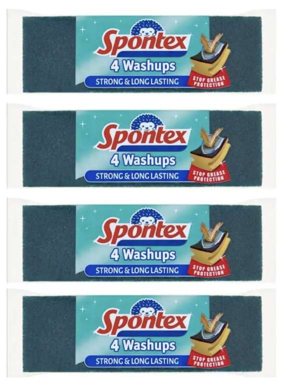 4 x 4 pack Spontex Washups General Purpose Sponge Scourers, 6.8 x 4 x 8.6cm (£2.40 / £2.20 S&S)