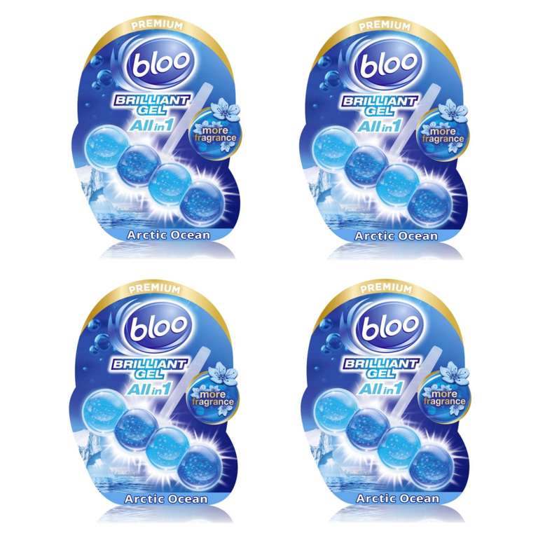 4 x Bloo Brilliant Gel All in 1 Toilet Rim Block Cleaner, Arctic Ocean Fresh Scent - 4 for 3 offer ( £2.78 - £3.31 with voucher + s&s)