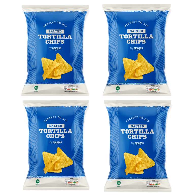 4 x by Amazon Tortilla Chips Salted 175g - 79p - 67p/59p S&S each +10% voucher - 10% off Any 4 (£2.60/£2.29 S&S for 4) - Prime Exclusive