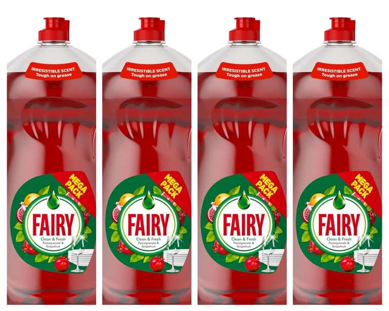 4 x Fairy Clean and Fresh Washing Up Liquid Pomegranate and Grapefruit 1450ML