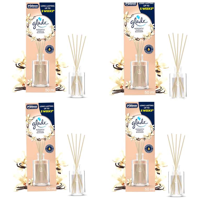 4 x Glade Reed Diffuser, Home Fragrance Infused with Essential Oils, Vanillla Blossom, 50ml (£7.84/£6.72 S&S)