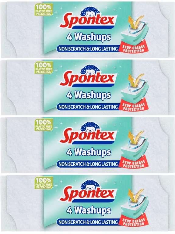 4 x Spontex 4 Washups Non Scratch Sponge Scourers - £2.28 / £2.09 S&S (Get 4 for The Price of 3)