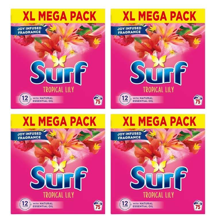 4 x Surf Tropical Lily Washing Powder 75 washes, 3.75 kg - £17.85 / £15.50 S&S