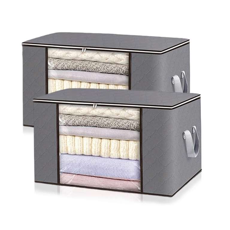 Large 90L Storage Bags with Handle, 2 Pack, Foldable Closet Organisers, Space-Saving Storage Containers (Gray) - Amazon Haul Global