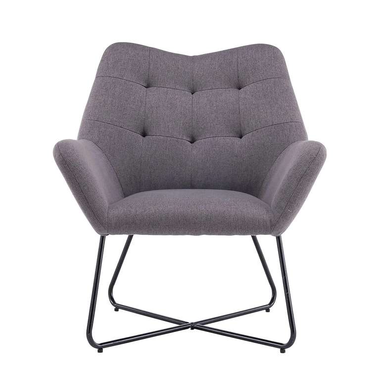 Accent Chair Stone Grey Linen Effect, Black Metal Legs (Refurbished) - w/Code, Sold By iForceMarket (UK Mainland)