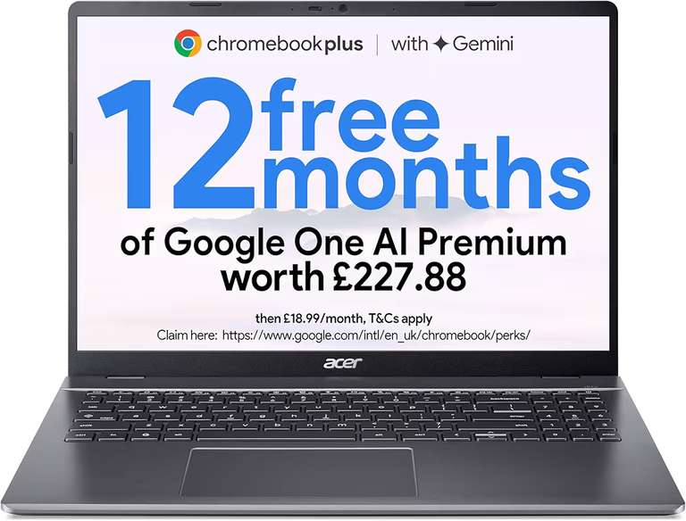 acer Chromebook Plus 516 CB516-1H Laptop - Intel Core i3-1315U + Free 12 Months Google One AI Premium