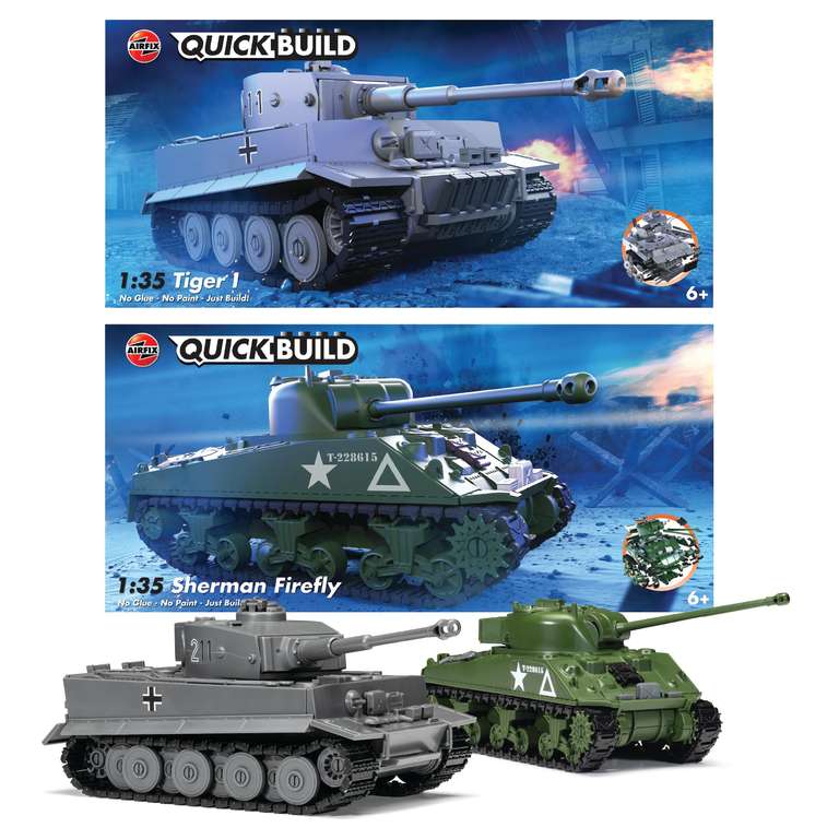 AIRFIX - QUICKBUILD Model Tank Kits - J6970 Tiger I & Sherman Firefly (2 x Kits)