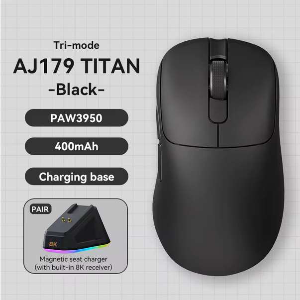 AJAZZ AJ179 Titan Trimode Wireless Gaming Mouse ( PixArt PAW3950 Sensor / 30000DPI / 8K Polling / 2.4G / Bluetooth ) @ Ajazz Official Store
