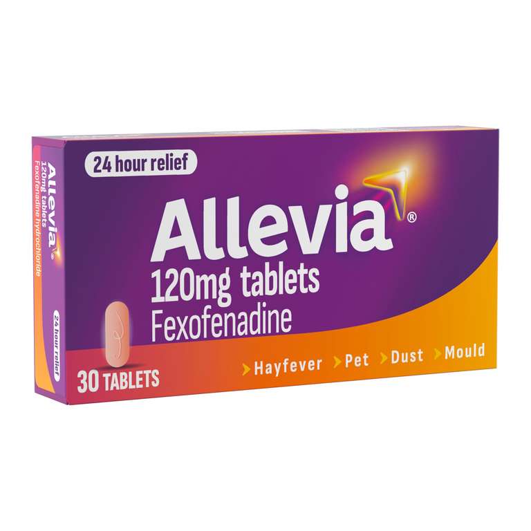 Allevia Hayfever Allergy Tablets, Prescription Strength 120 mg Fexofenadine, 24hr Relief Acts Within 1 Hour, 30 Tablets