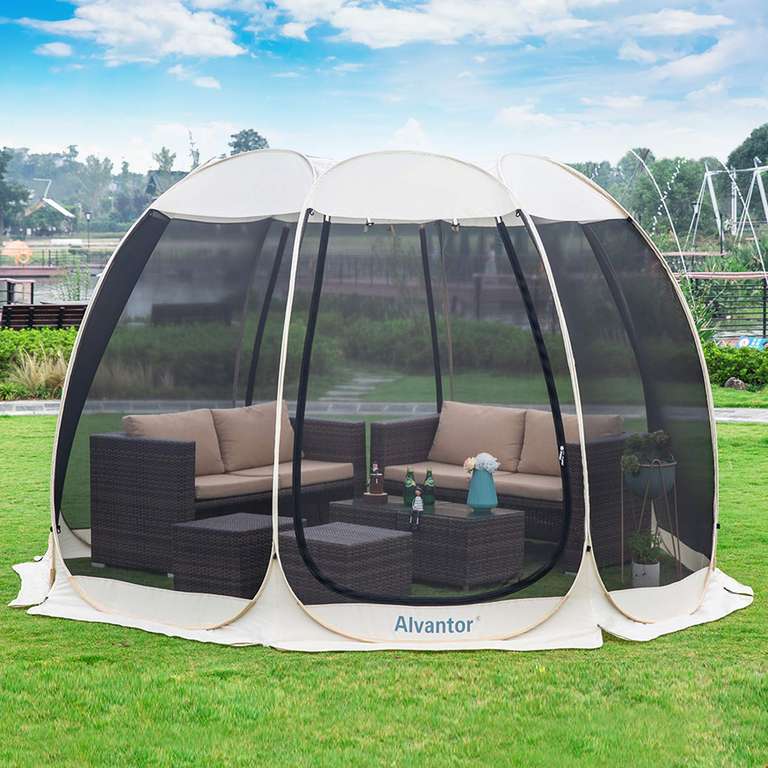 Alvantor Pop Up Mosquito Net Gazebo, 12 ' x 12' with Side Mosquito Net, Beige