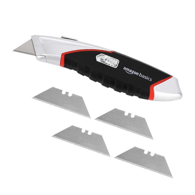 Amazon Basics Heavy Duty Retractable Auto-Load Ergonomic Utility Knife 3-Position Locking Blade