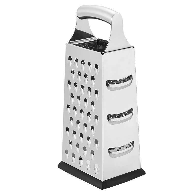 Amazon Basics Stainless Steel Heavy-Duty Rectangular Cheese Grater, 4-Sided Box / 6 Sided Box Grater With Non-Slip Base