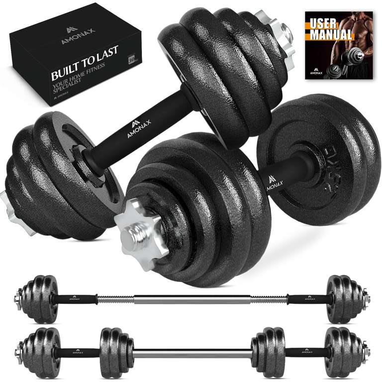 Amonax 30kg Cast Iron Adjustable Dumbbells Weight Set