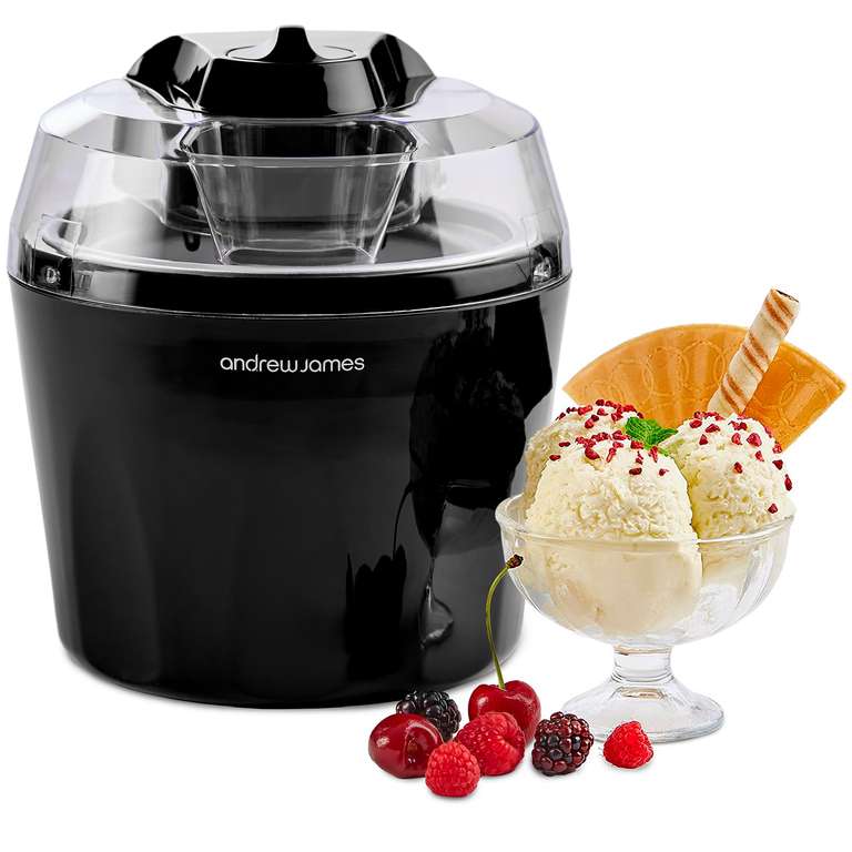 Andrew James Ice Cream Maker 1.5L – Gelato & Sorbet Machine, Black - Sold & Dispatched By AJ Homewares