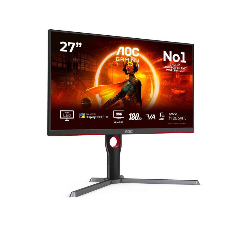 AOC Gaming Q27G3XMN - 27 Inch QHD Monitor, Mini LED, 180Hz, 1ms, GTG, HDR1000