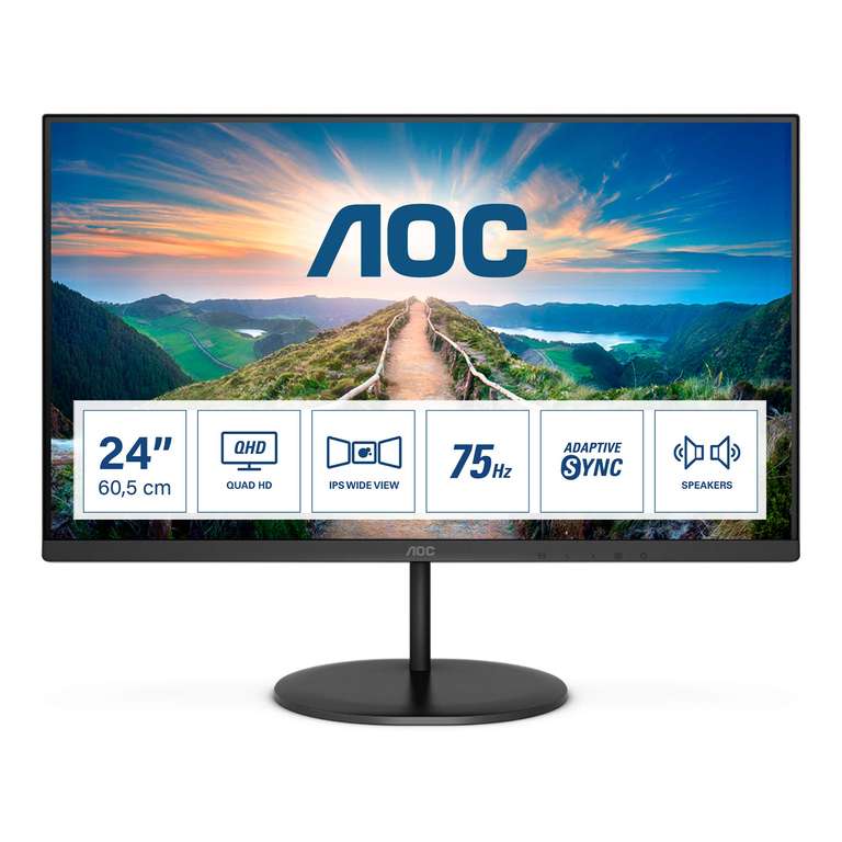 AOC Q24V4EA - 24 Inch QHD Monitor, 75Hz, 4ms, IPS, Adaptive Sync, Speakers