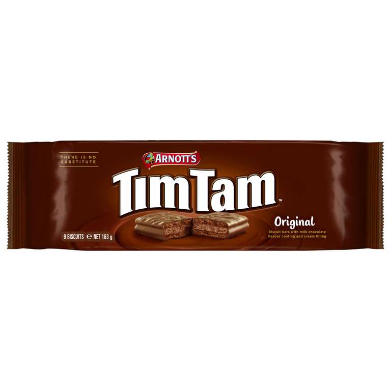 Arnott’s Tim Tam Biscuits Bars with Milk Chocolate Flavour Coating, Original 163g - S&S £1.76