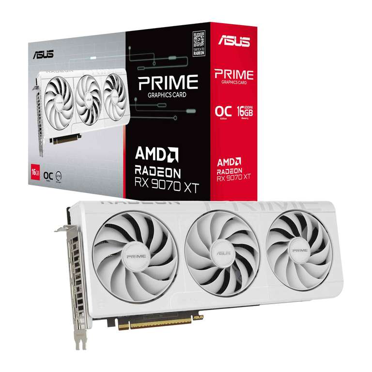 ASUS Prime Radeon RX 9070 XT White OC Edition 16GB GDDR6 Gaming Graphics Card