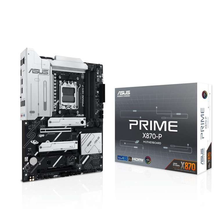 ASUS PRIME X870-P AMD ATX motherboard, 14-2-1(80A) power stages, PCIe 5.0 x16 slot with full support for next-gen graphics cards, four M.2