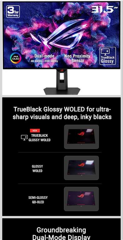 ASUS ROG Strix OLED XG32UCWMG monitor, 32" 4K TrueBlack Glossy, Dual Mode, 4K@240Hz, FHD@480Hz, 0.03ms