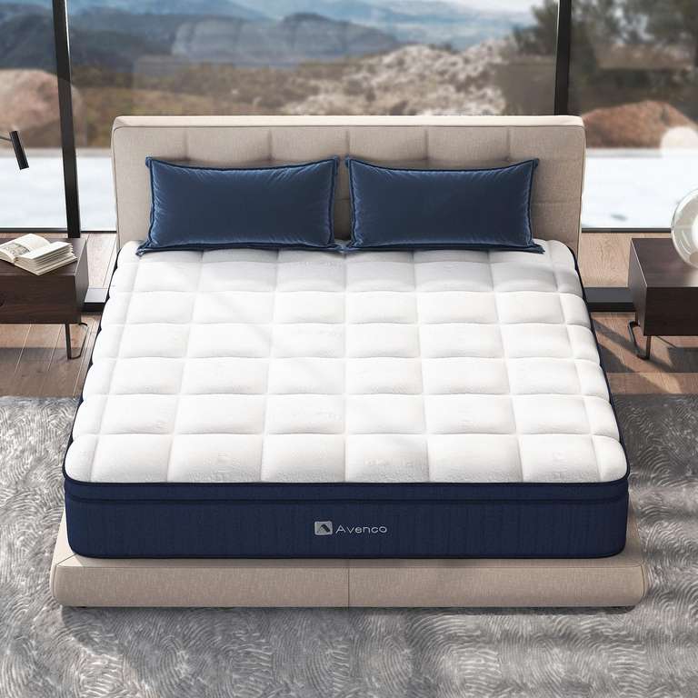 Avenco Bed Mattress Conventional, Latex Foam, Blue and White, King