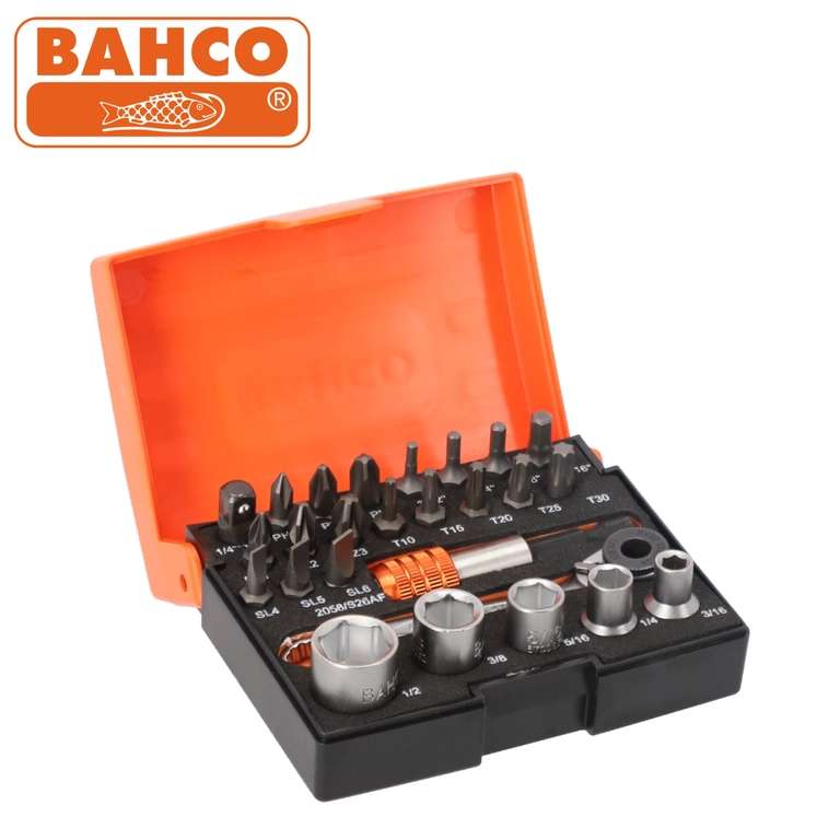Bahco 2058/S26 1/4" Bit & Socket Set for SL/PH/PZ/TX/Hex Head Screw - 26 Pcs