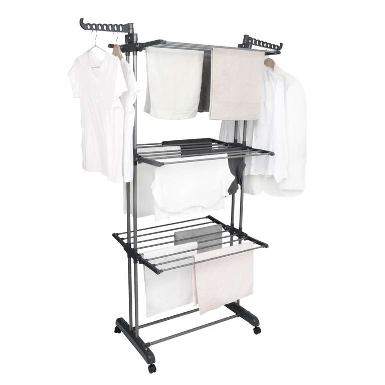 BARGAIN FACTORY Clothes Drying Rack, 4-Tier Grey Foldable Clothes Hanger