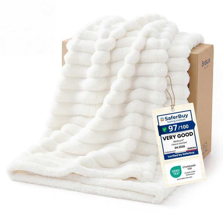 Bedsure Fleece Throw Blanket for Sofa 130x170cm, Off White with checkout discount. Sold by Bedsure EU / FBA