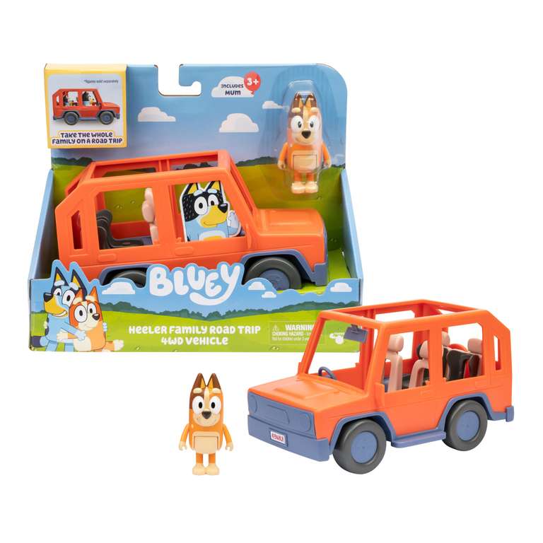 Bluey Heeler Family Road Trip 4WD Vehicle, Includes Articulated Chilli Figure, With Open Roof To Easily Fit 4 Figures Inside
