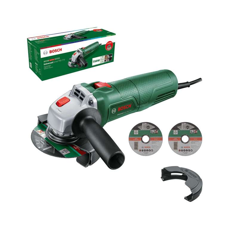 Bosch Small Angle Grinder UniversalGrind 750-115 (750 W; 3X Straight Cutting Discs; for Grinding, Cutting, Brushing and Sanding)