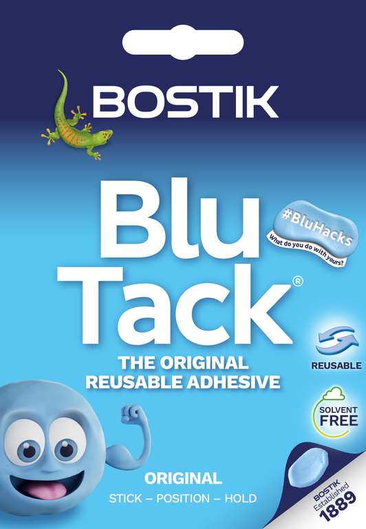 Bostik Blu Tack Blue - Handy Size - Multipurpose Reusable Adhesive - Clean - Safe & Easy