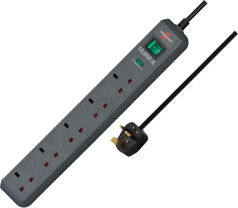 Brennenstuhl Eco-Line, 13A 5-way, 2m Extension Socket With Surge Protection | Light Grey