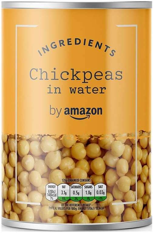 by Amazon Whole Chickpeas in Water, 400g (39p / 35p with S&S) - 4 for £1.48 Prime Members