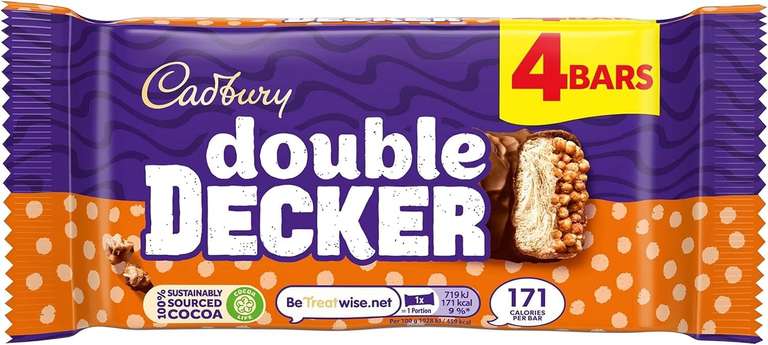Cadbury Double Decker Chocolate Bar 4 Pack 149.2g