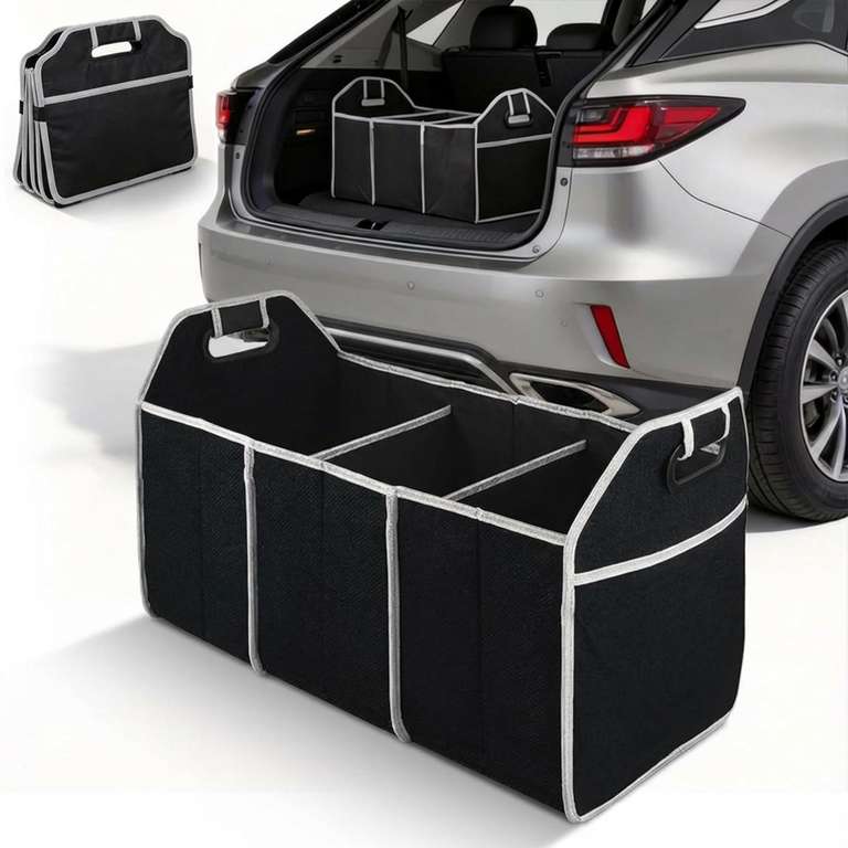 Car Boot Organiser, Multi-Compartment, Dividers Collapsible - Black / White & Black - Sold by Amazon Haul - £15 Spend for Free Delivery