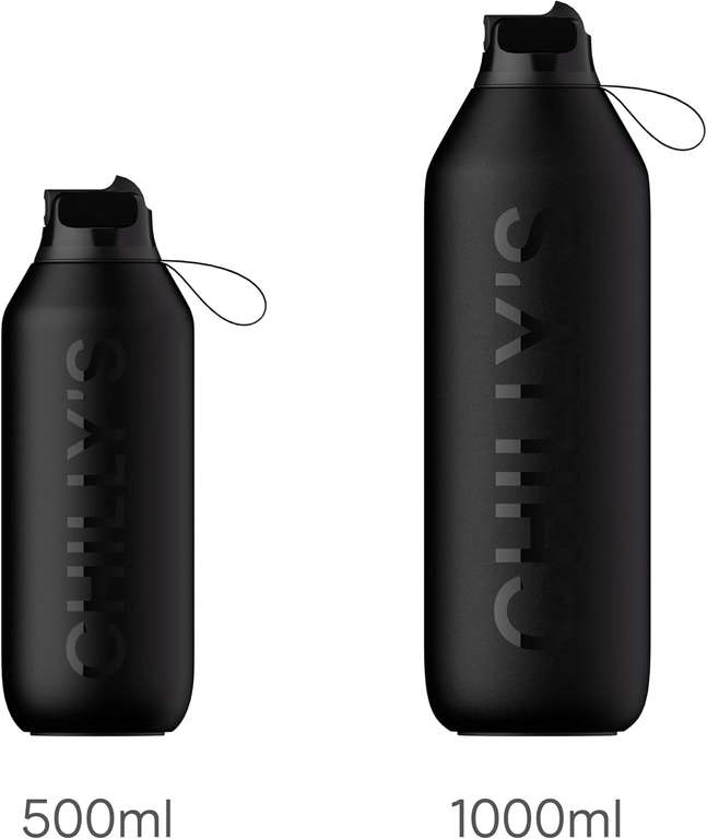 Chilly's Series 2 Flip Water Bottle with Sports Lid, 500ml, Black / Pink / Grey / Lavender / Green / Blue - w/Voucher, Sold By Chilly's FBA