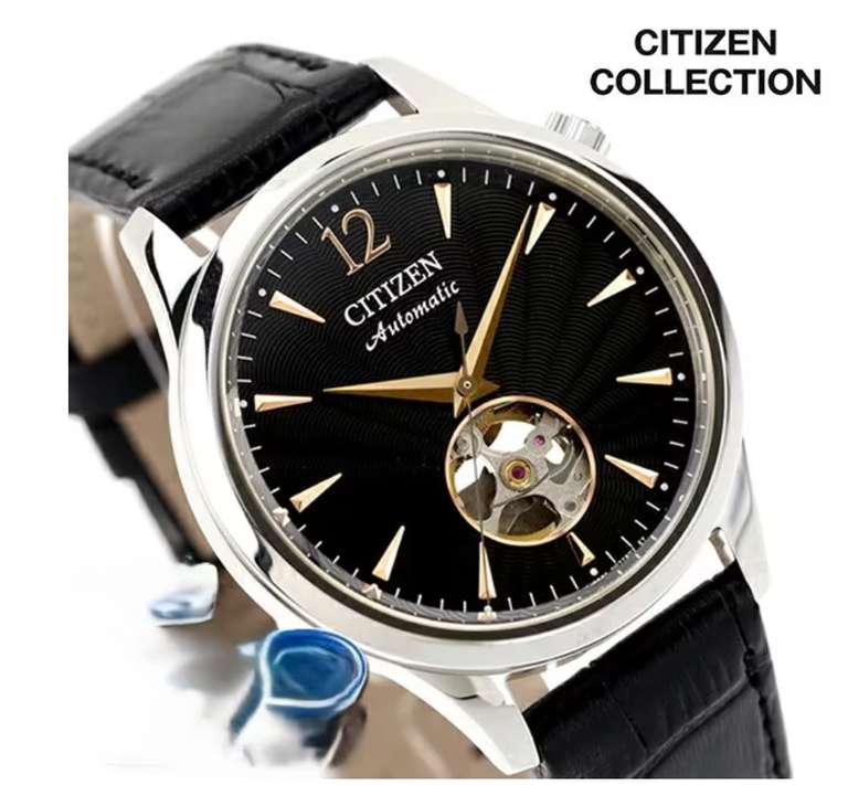 Citizen Men's Mechanical Automatic Open Heart Black Leather Strap Watch