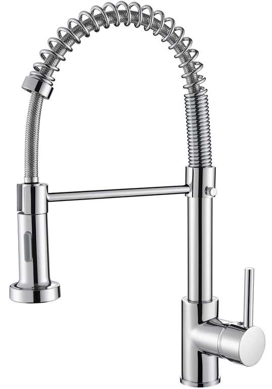 Cobbe Kitchen Tap, Spring Tap Kitchen with Pull Down Sprayer Shower, 2 Spray Modes High Arc Single Lever Low Pressure Sink Mixer Tap Chrome