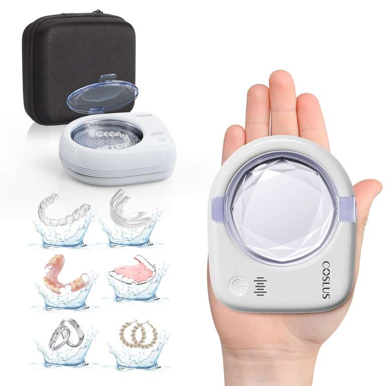 COSLUS C50 Portable Ultrasonic Retainer Cleaner : 50kHz Cordless - White. Sold by Aoorty FBA