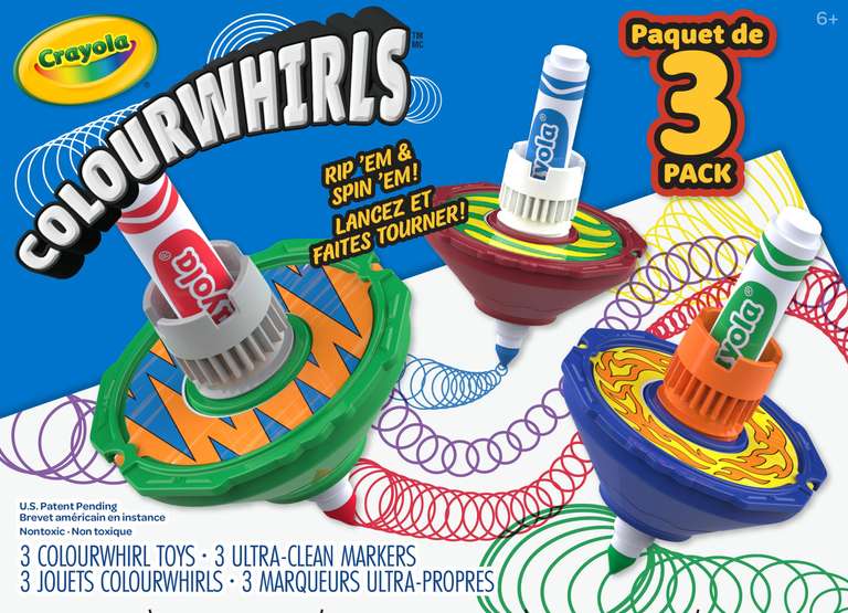 CRAYOLA Colourwhirls (3 Pack) - Rip 'Em & Spin 'Em! | Includes 3 Colourwhirls Toys & 3 Markers