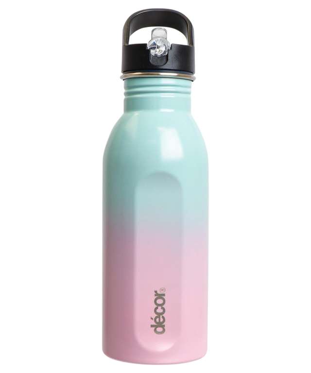 Décor Snap n Seal 500ml Stainless Steel Water Bottle with Straw