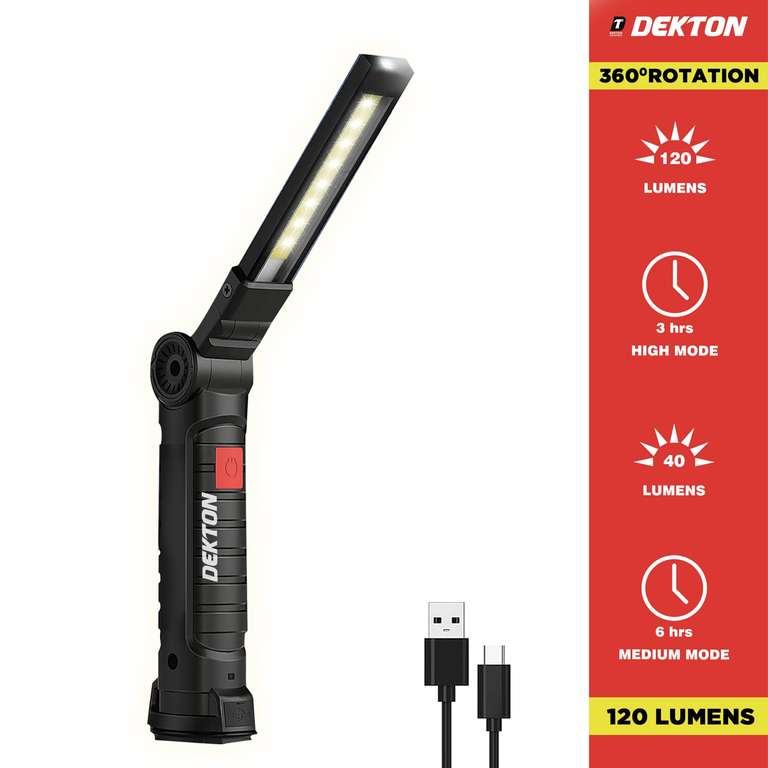 Dekton Rechargeable Worklight-5 Modes Including High, Low, Strobe & Sos