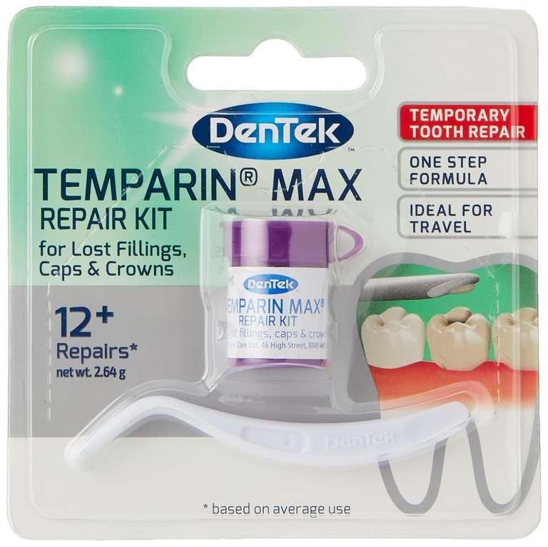 DenTek Temparin Max, Temporary Dental Repair Kit for Repairing Lost Fillings or Securing Loose Caps, Crowns, Inlays, 12+ Repairs (£3.16 S&S)