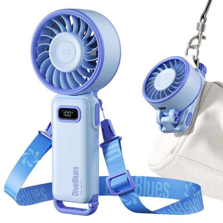 Diveblues Handheld Foldable Turbo Fan, USB-C Rechargeable , 20% off if buy 2 (£23.10 for 2x blue) Sold by Fuaxin FBA