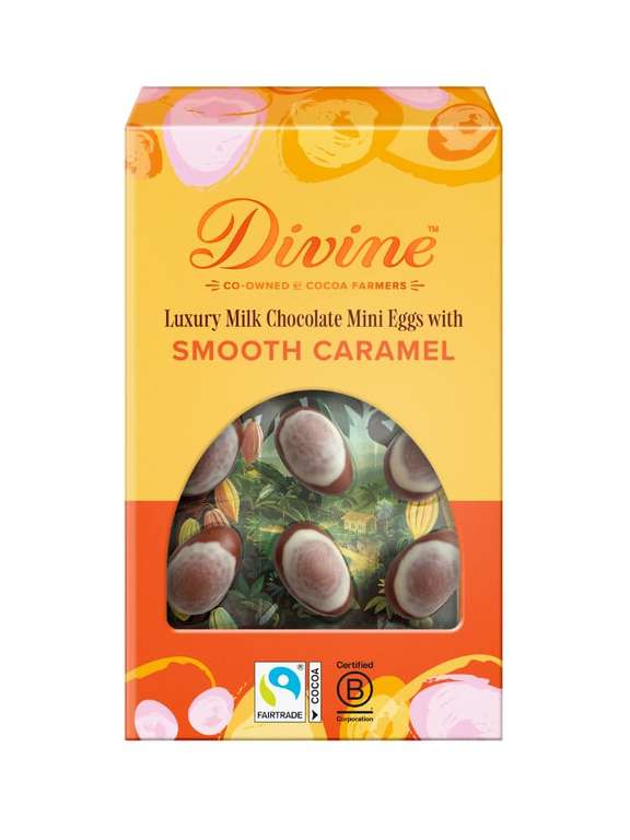 Divine Luxury Milk Chocolate Mini Eggs with Smooth Caramel 190g - Fairtrade Easter Chocolate - w/Voucher