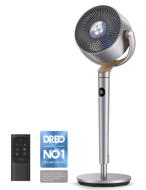 DREO 20 dB Standing Fan for Bedroom, 120°+120° Omni-directional Cooling Fans, 90 ft Circulator With Remote, DC Motor Pedestal Fans