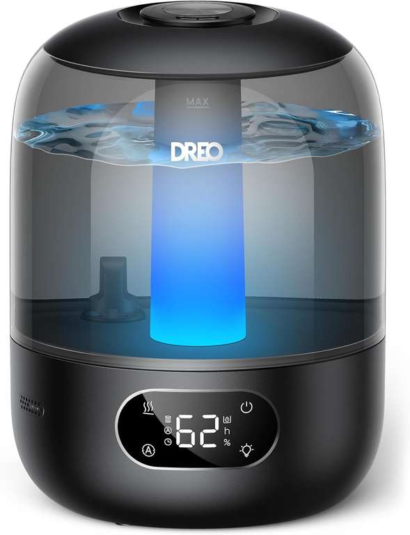 Dreo Humidifier for Bedroom with Sensor, 26dB Quiet Cool Mist Ultrasonic Humidifiers for Home, 360° Nozzle, 30H Runtime, Ambient Light